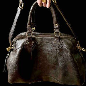 LL Bean Signature Leather Weekender Satchel Blackish-Brown Bag EUC